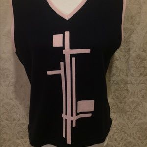 Bette & Court Ladies Sweater Vest M Black/Pink Geometric Golf Tennis Classy